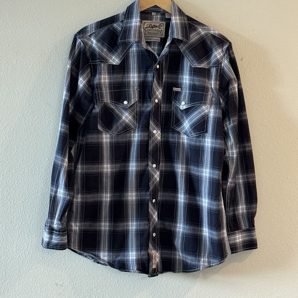 Rafter C Cowboy Collection Western Pearl Snap Shirt Mens M Plaid Ranch Rodeo